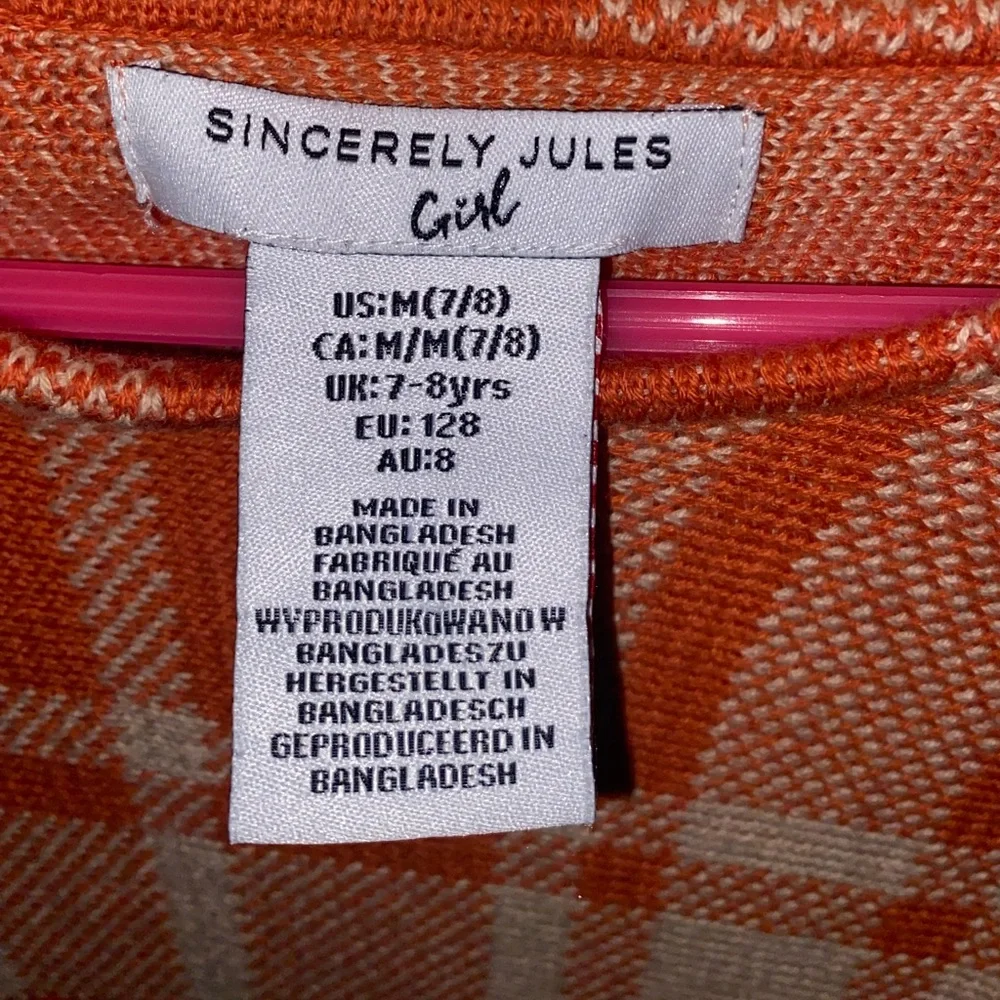 Sincerely Jules Girls Plaid Sweater Dress Orange Cream Size M 7/8